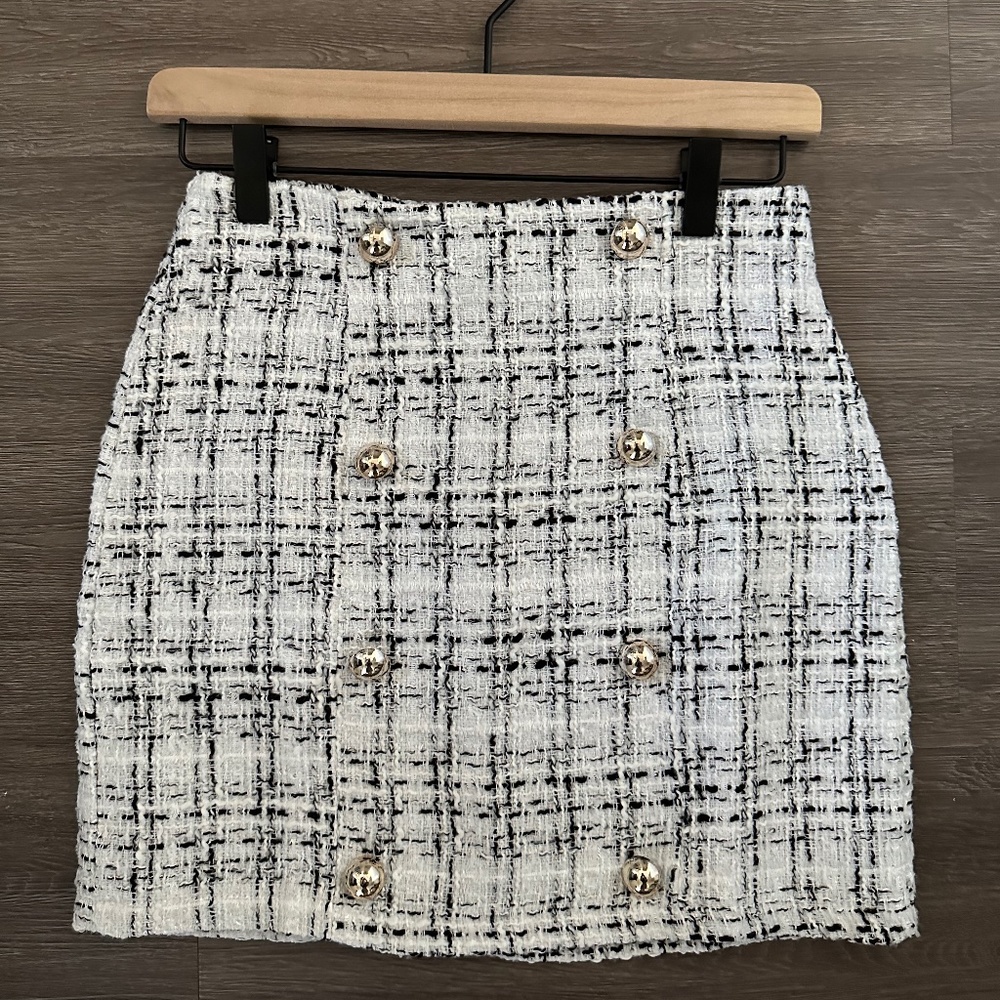 Black & White Plaid Mini Pencil Skirt